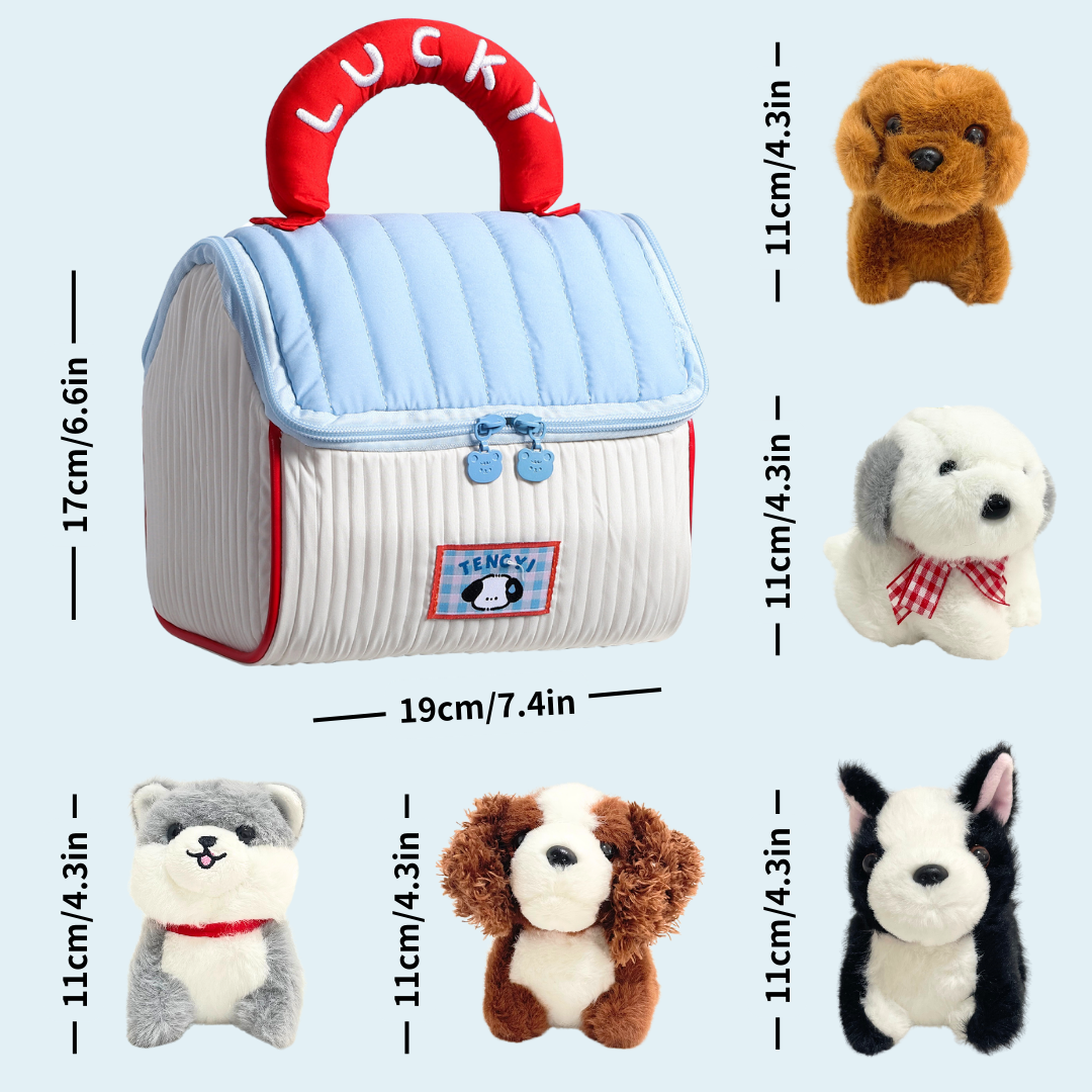Plush Puppy Dog House Toy Set with 5 Puppies