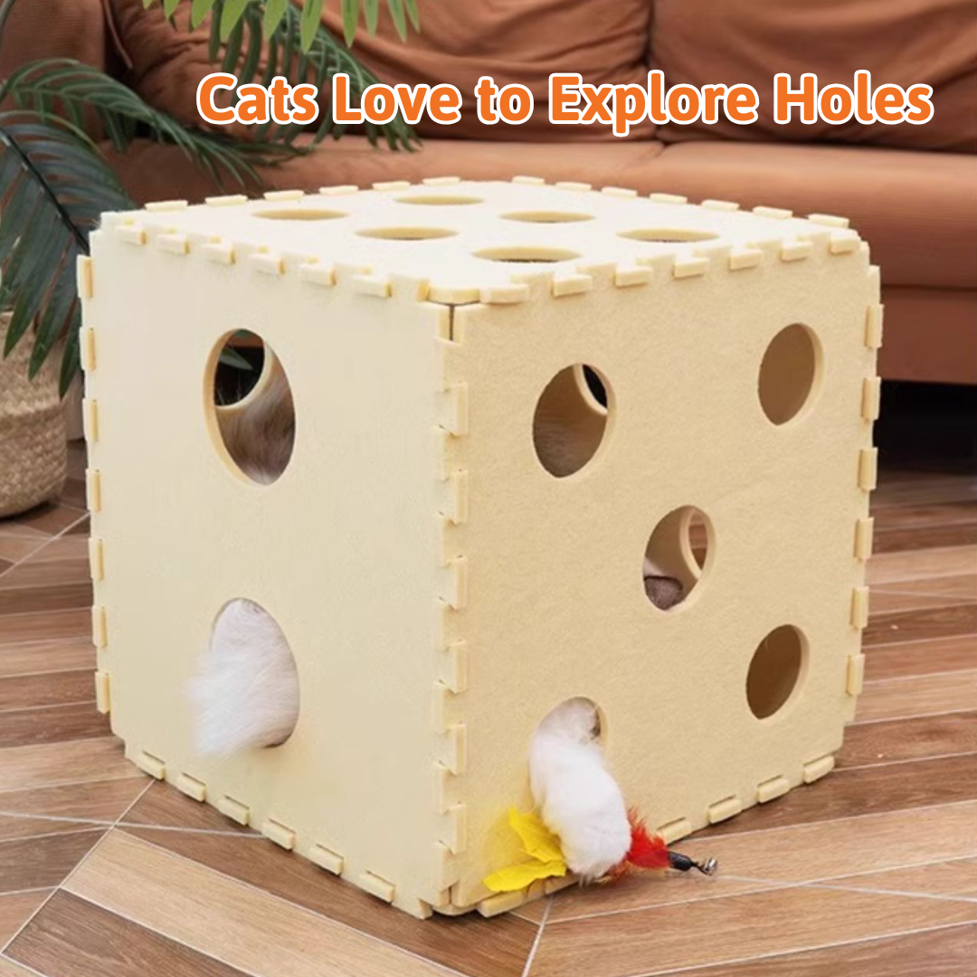 Beige Dice Felt Cat Cube - Cozy Cave