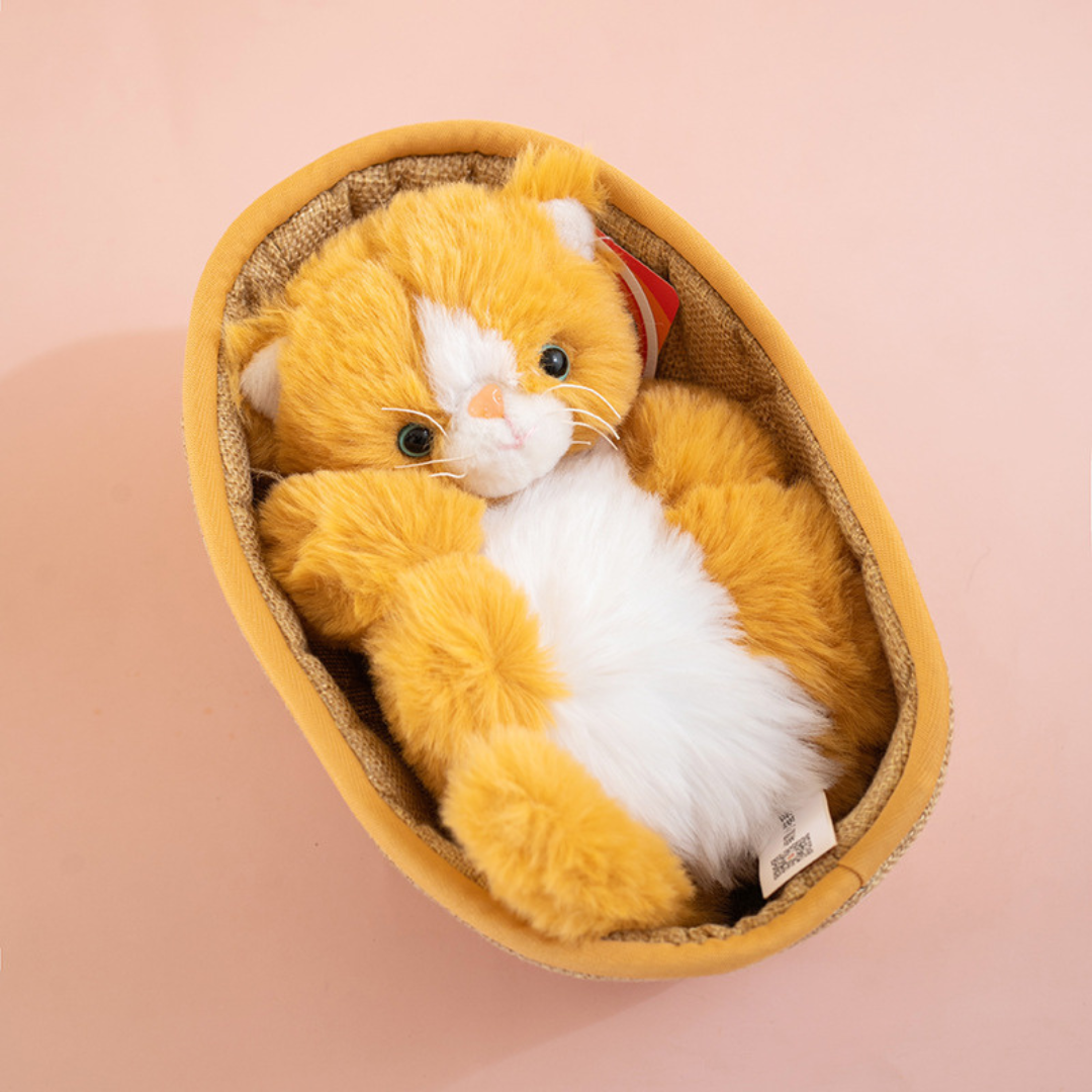 Mignon bébé chat en peluche avec berceau 22 cm/8,6 pouces