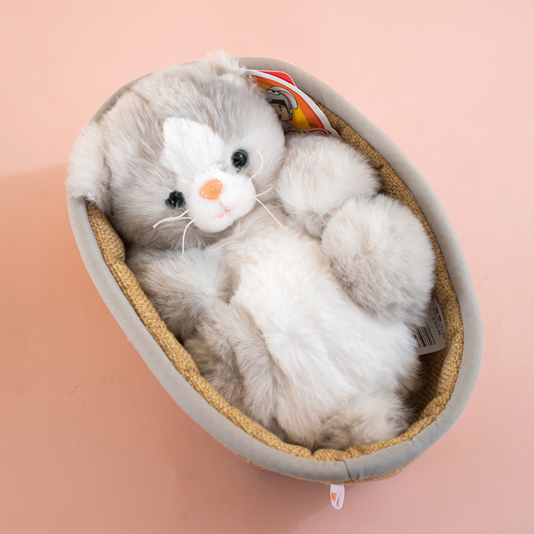 Mignon bébé chat en peluche avec berceau 22 cm/8,6 pouces