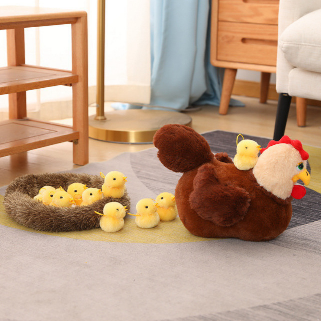 Chicken Stuffed Animal Mommy Hen Plush Playset with Little Baby Chicks