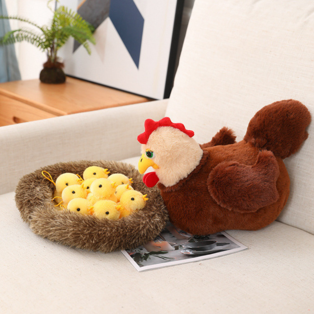 Chicken Stuffed Animal Mommy Hen Plush Playset with Little Baby Chicks