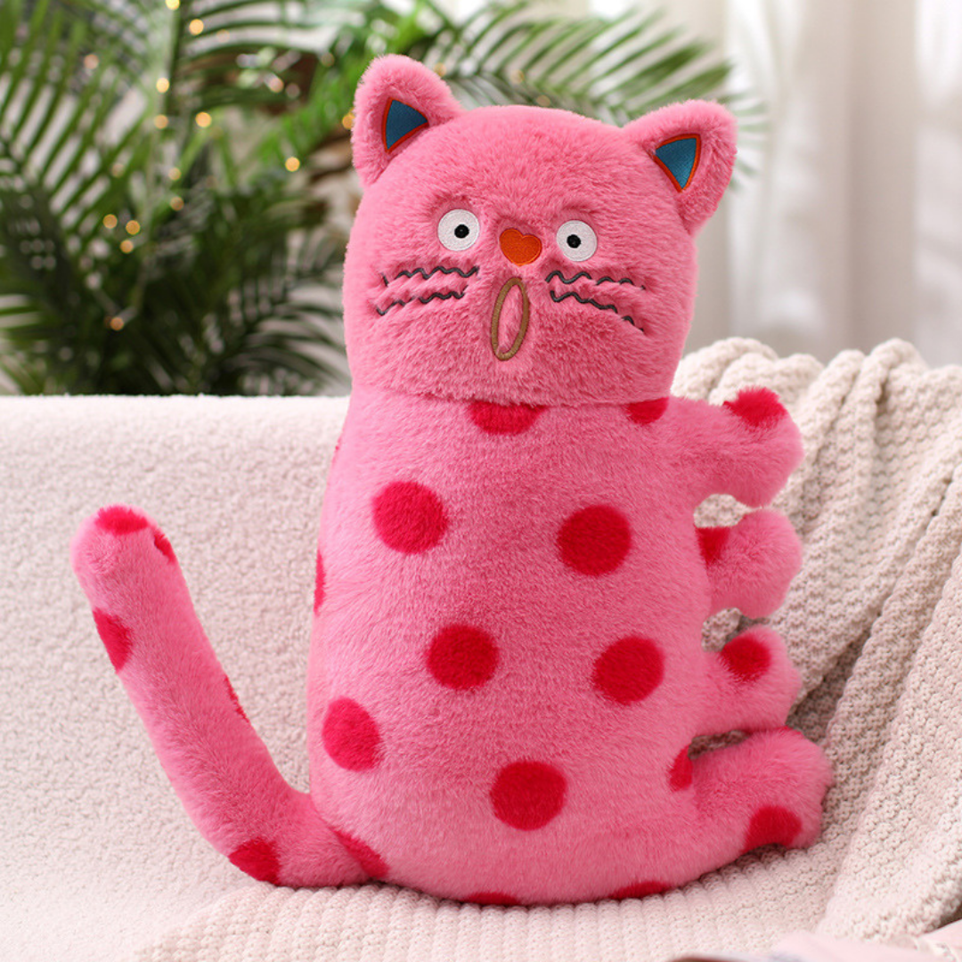 Coussin en peluche chat à pois 45 cm/17,7 pouces