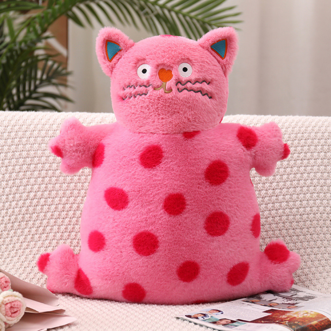 Coussin en peluche chat à pois 45 cm/17,7 pouces