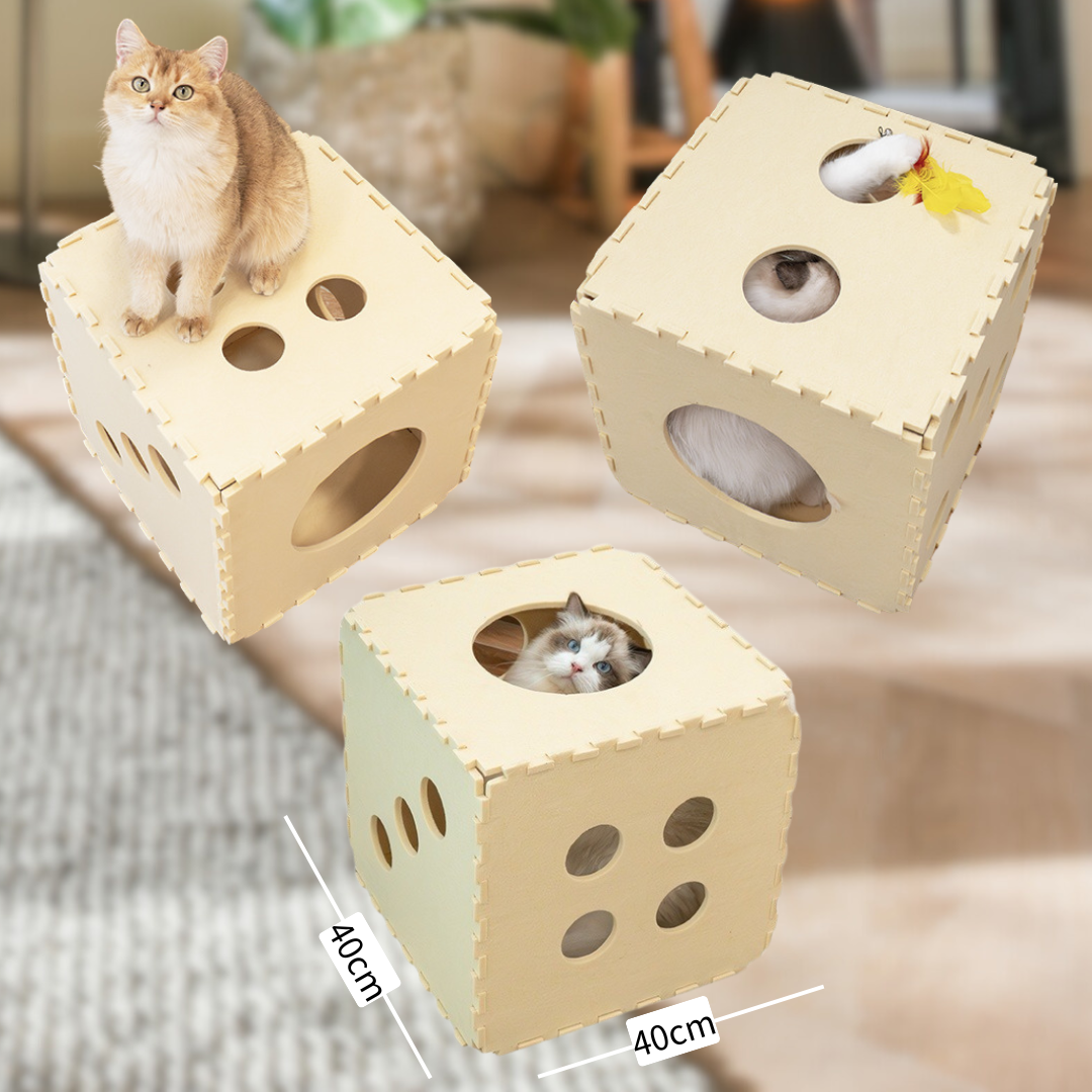 Beige Dice Felt Cat Cube - Cozy Cave