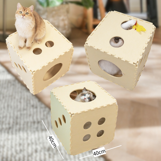 Beige Dice Felt Cat Cube - Cozy Cave