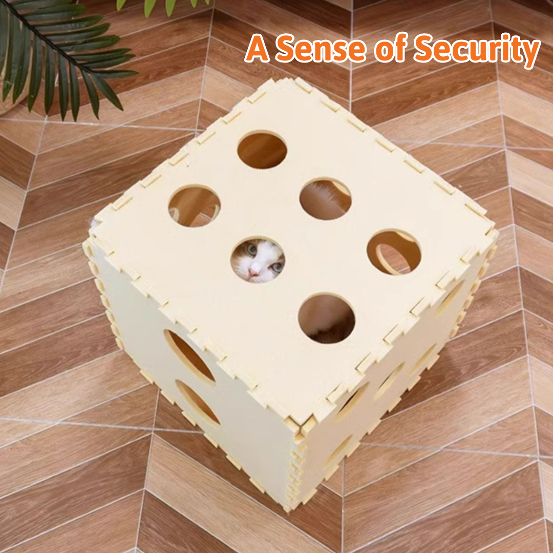 Beige Dice Felt Cat Cube - Cozy Cave