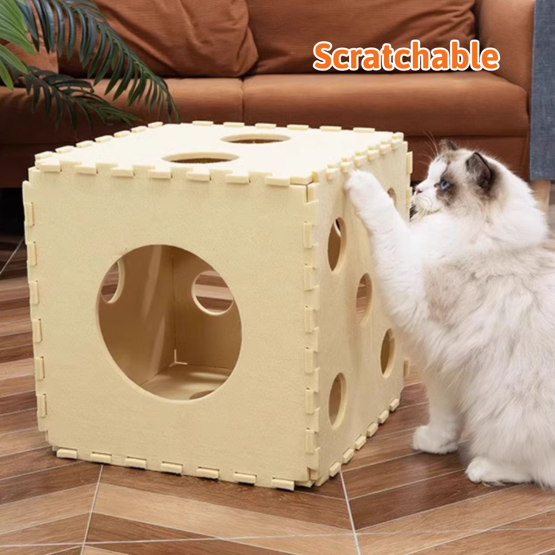 Beige Dice Felt Cat Cube - Cozy Cave