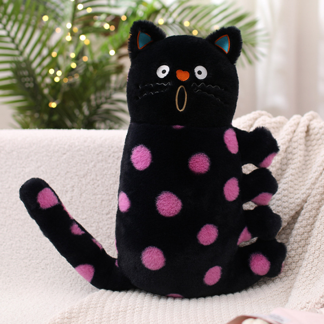 Coussin en peluche chat à pois 45 cm/17,7 pouces