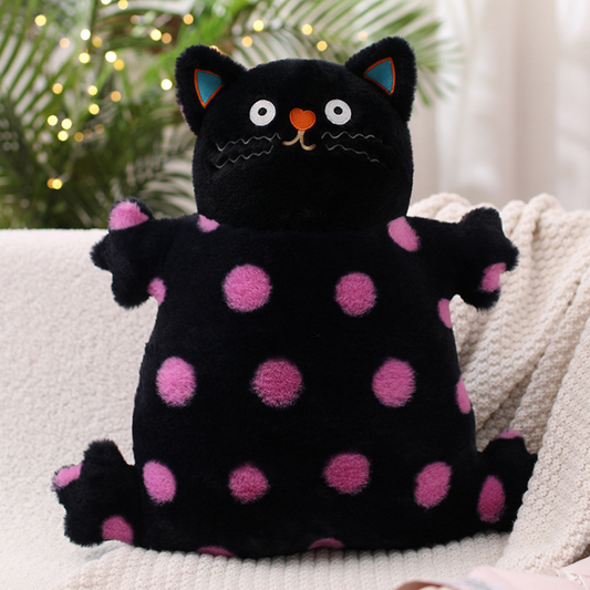 Coussin en peluche chat à pois 45 cm/17,7 pouces