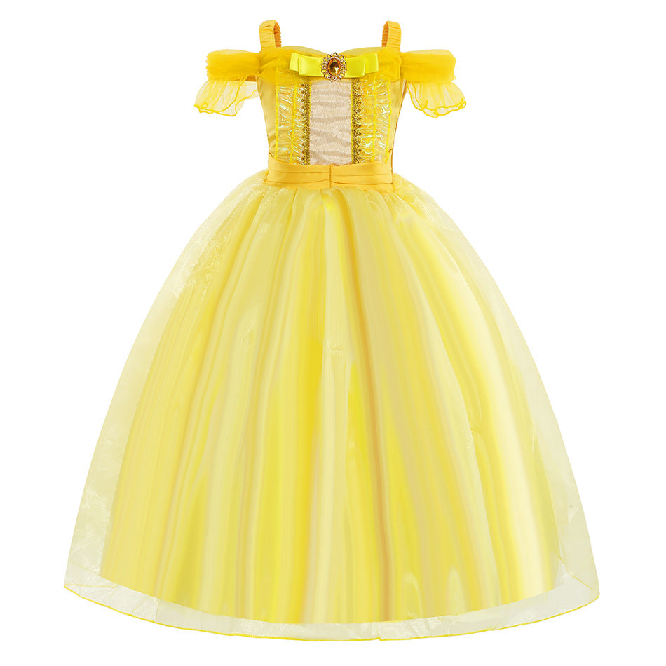 Little Girl Princess Yellow Golden Dress Set
