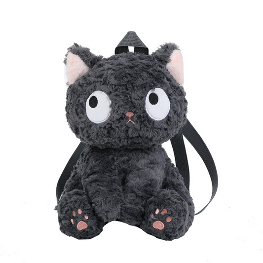 Petit sac à dos en peluche chat moelleux noir