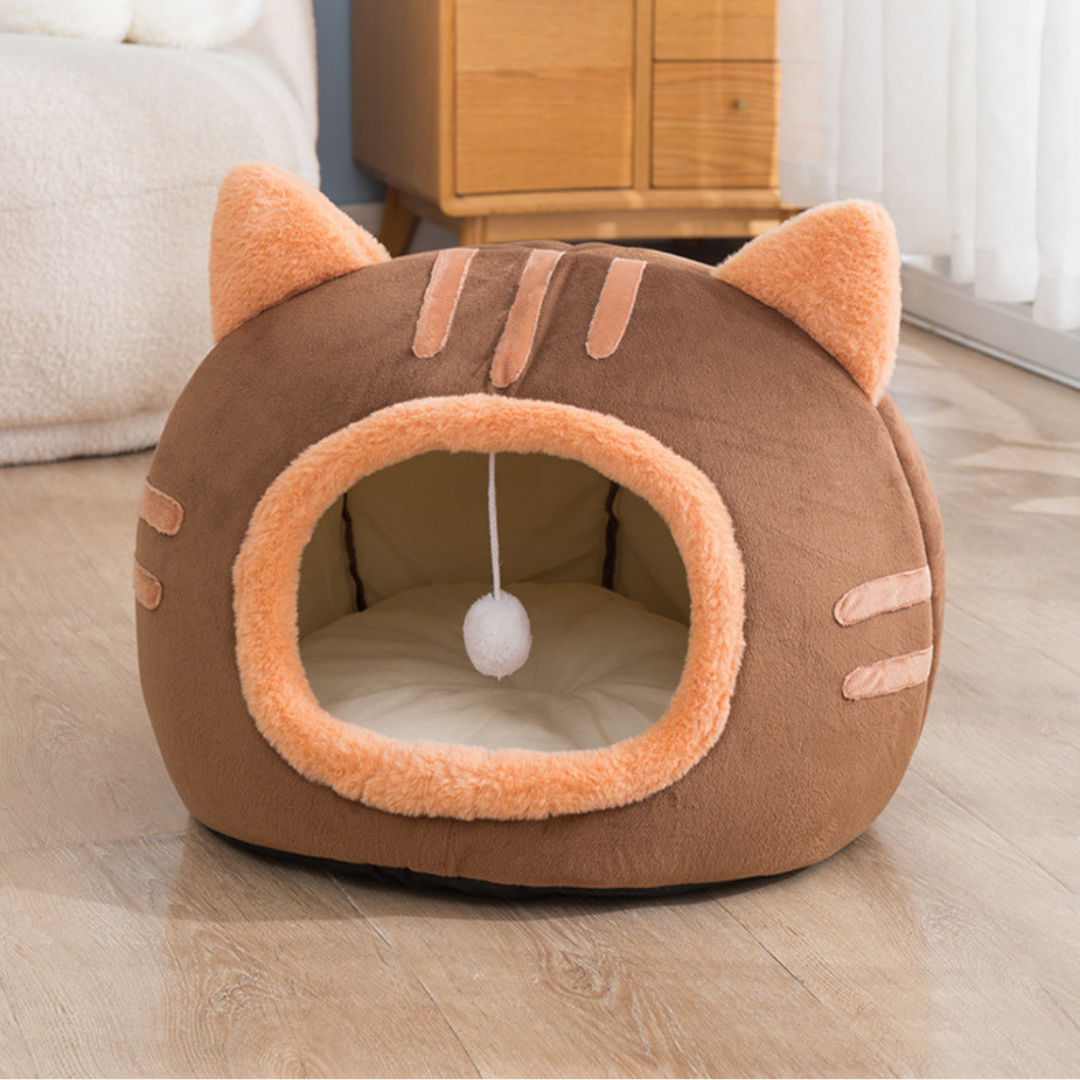 Grotte de lit pour chat en forme de chat en peluche