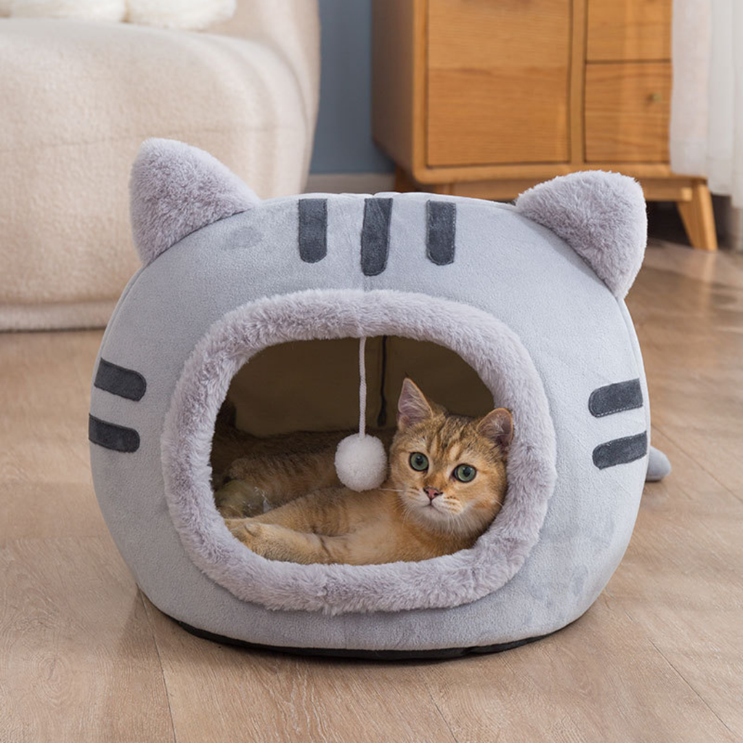 Grotte de lit pour chat en forme de chat en peluche