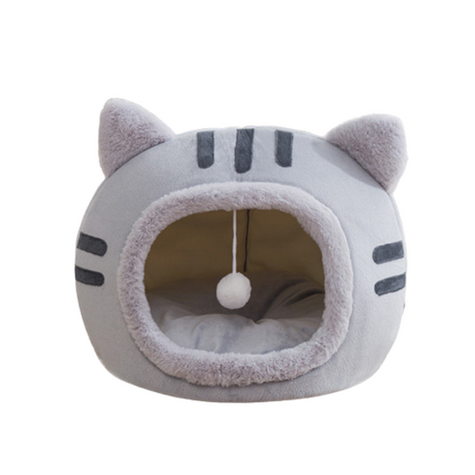 Grotte de lit pour chat en forme de chat en peluche