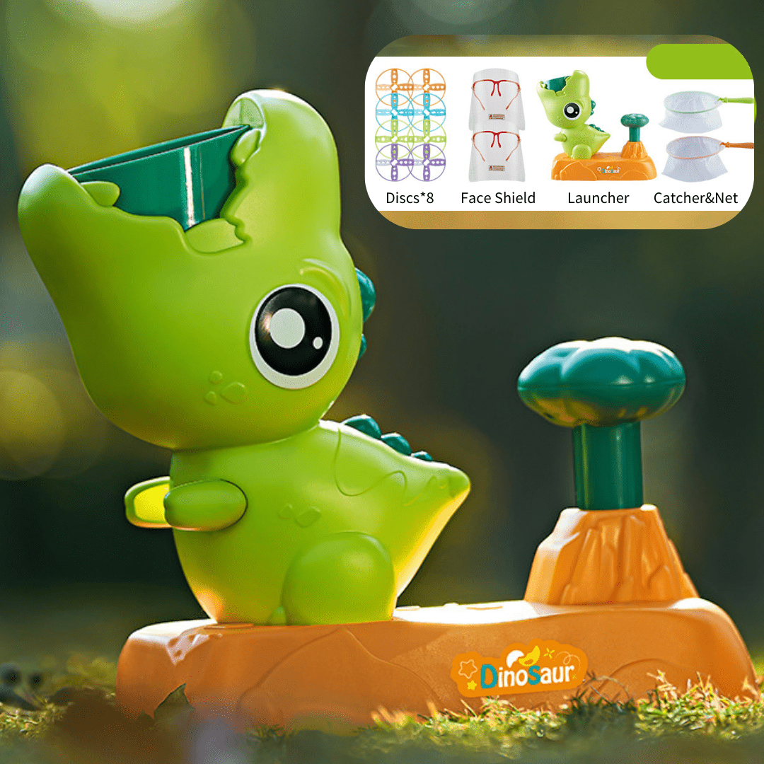 Flying Discs Launcher Toy Set Step On Machine Outdoor Toy for Boys Girls Green DInosaur