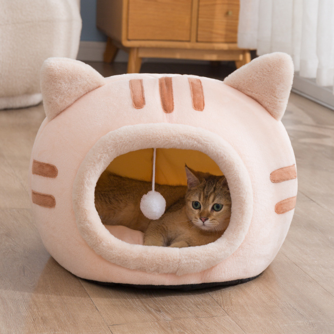 Grotte de lit pour chat en forme de chat en peluche